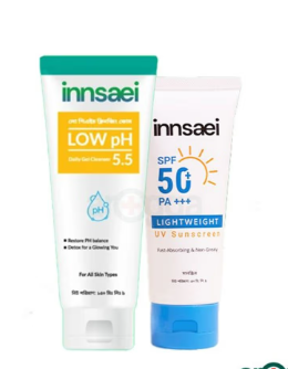 Innsaei Low pH Daily Gel Cleanser 5.5 150ml and Innsaei Lightweight UV Sunscreen 50ml